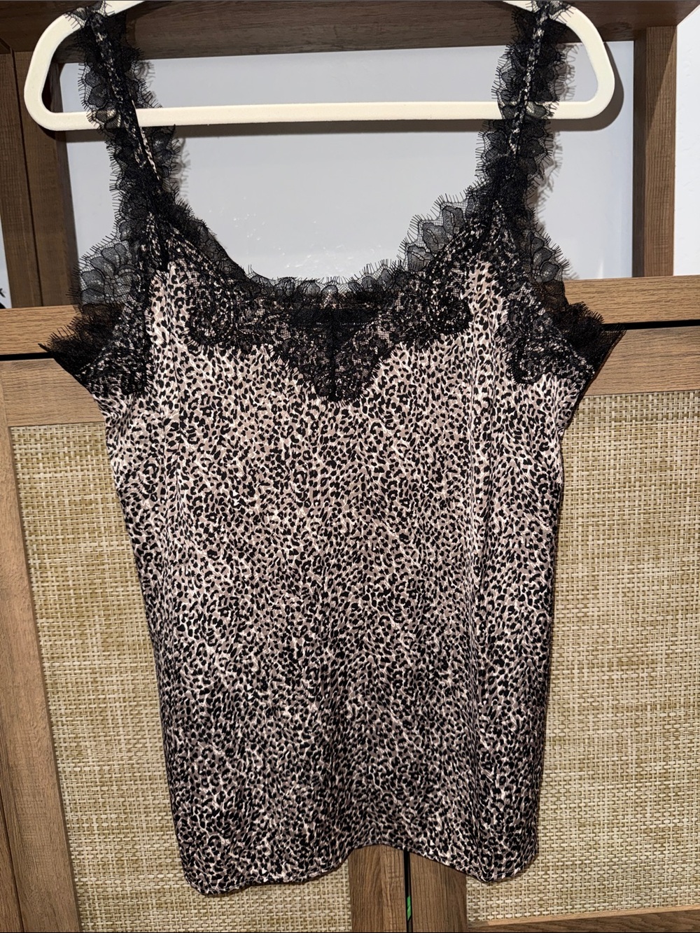 White House Black Market Leopard Lace-Trim Silk Camisole in Black and Cream